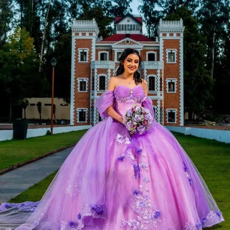 

Glamorous Quinceanera Dress with Appliques Rhinestones Royal Train Corset Vestido De 15 Quinceaneras Morado Customised