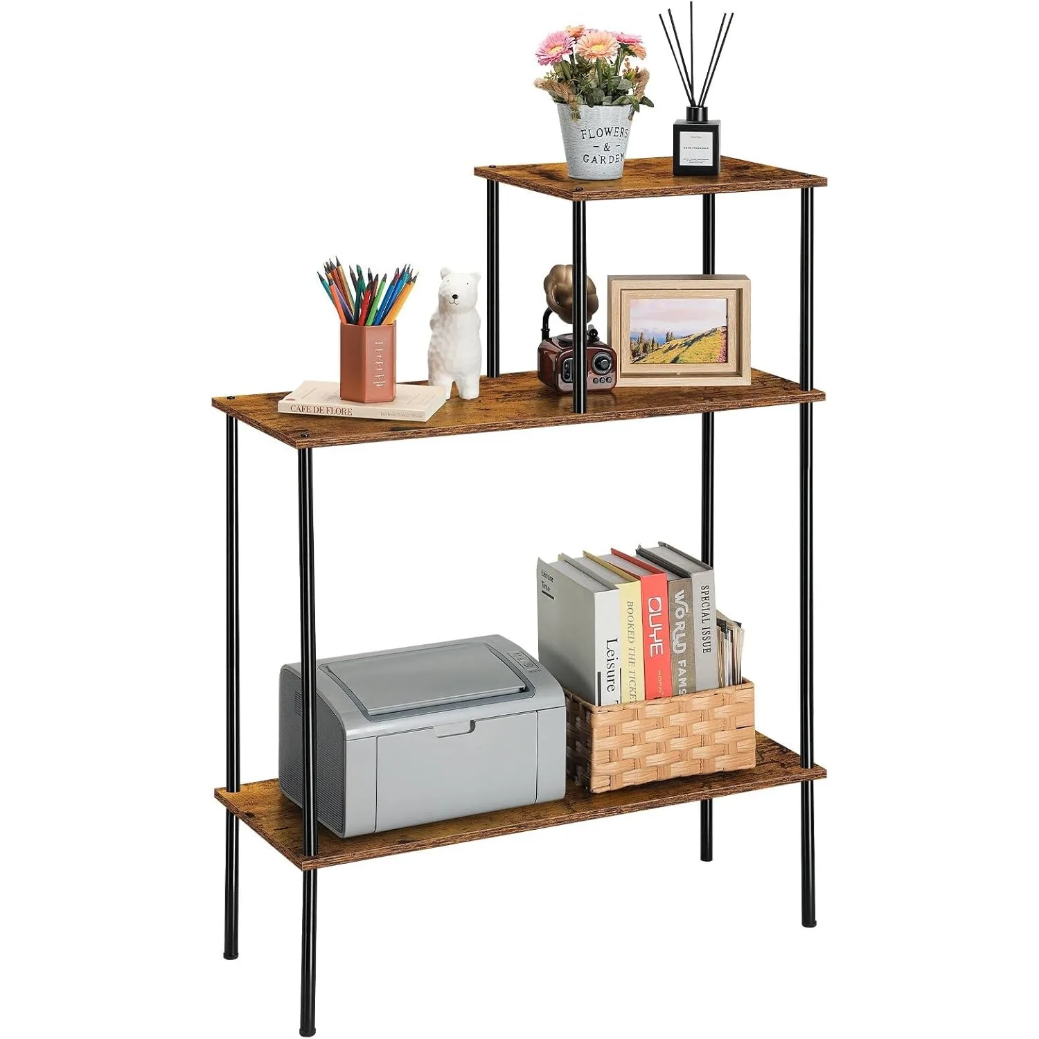 

3-Tier Industrial Console Table | Narrow Sofa Table w/ Shelves | Rustic Brown Entryway Organizer for Living Room/Office/Hallway