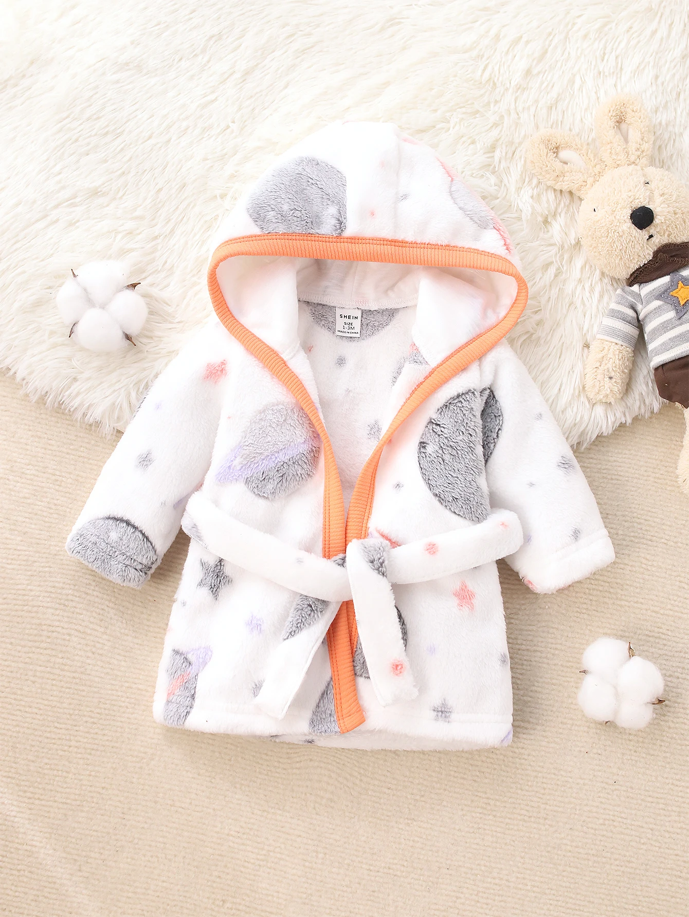 Children's Hooded Plush Robe Autumn and Winter Thickened Planet Pattern Baby Warm Soft Bathrobe Home Wear
