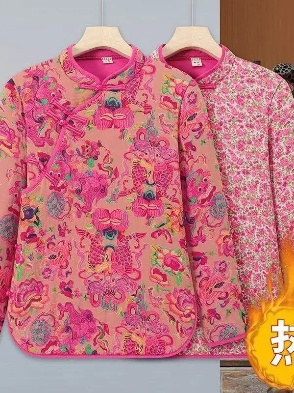 

Новая женская куртка из чистого хлопка с цветочным принтом, легкая и теплая, с боковыми пуговицами, модная, удобная, свободного кроя, с длинными рукавами и воротником-стойкой, модель 2026 года
