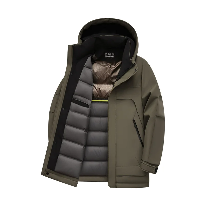 High Grade 90% White Duck Down Coat 2025 Winter Classic Busienss Solid Hooded Wind-proof Jacket Male Warm Padded Outwear