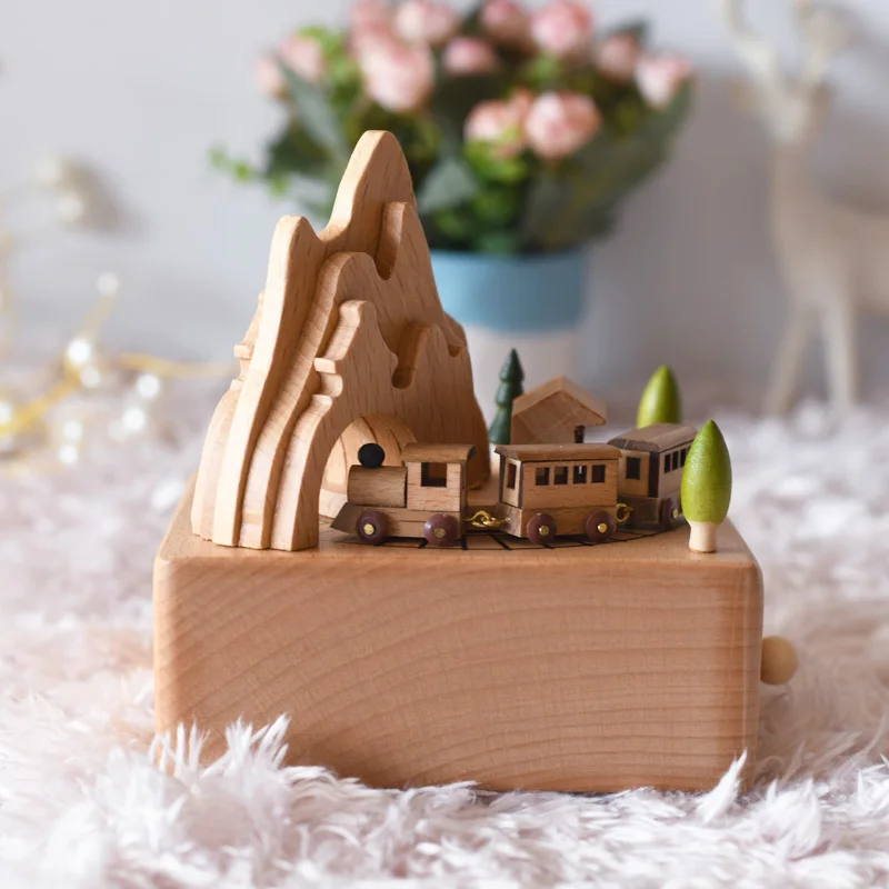 

New Stock Arrival Wooden Small Train Music Box For Presents