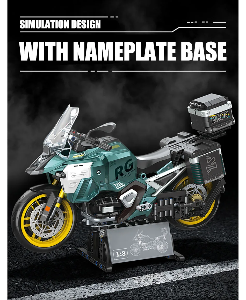 Technisches 831-teiliges 1/8 Maßstab R1300 Touring Motorrad Modellbausatz MOC City GS Motorrad Spielzeug Geschenke für Jungen – Detail 3