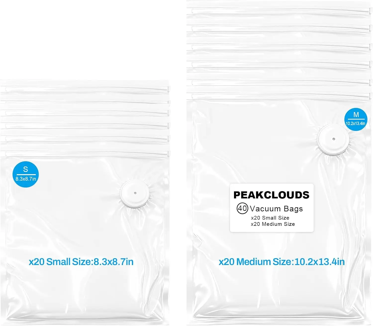 

Reusable Vacuum Sealer Bags for Food Storage, 40 Count (20 Small 8.6"x8.2" + 20 Medium 13.4"x10.2") Reusable Sous Vide Bags,