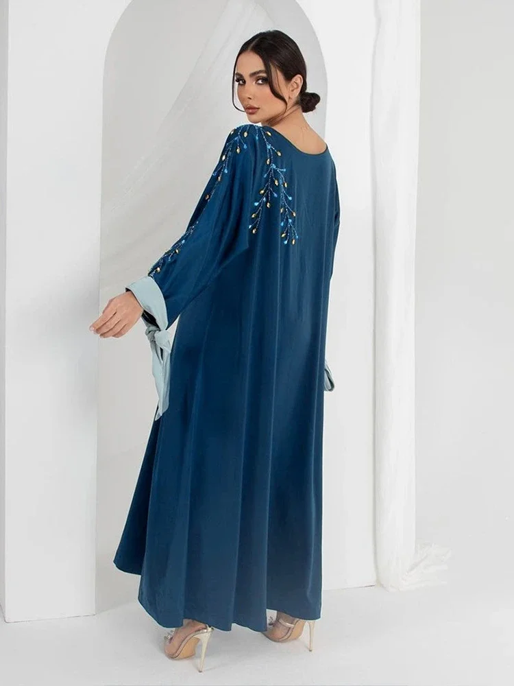 モロッコのイード向けムスリムドレス、女性用ダイヤモンドサテンアバヤ、レースアップパーティーカフタン、Aラインドレス、女性用ドバイイスラムロングローブ、ベスティドス2026