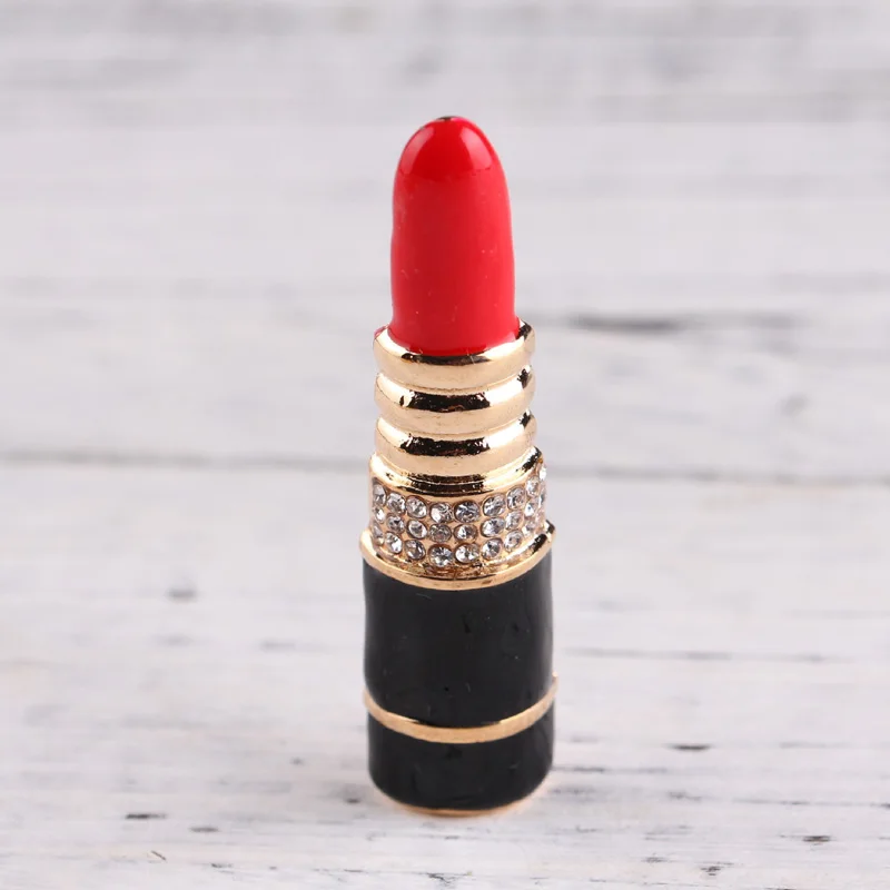 Luxury Brand Jewlery Style Lipstick Rhinestone Pins Brooches Red Black Dripping oil Broche Broach Jewelry for Women