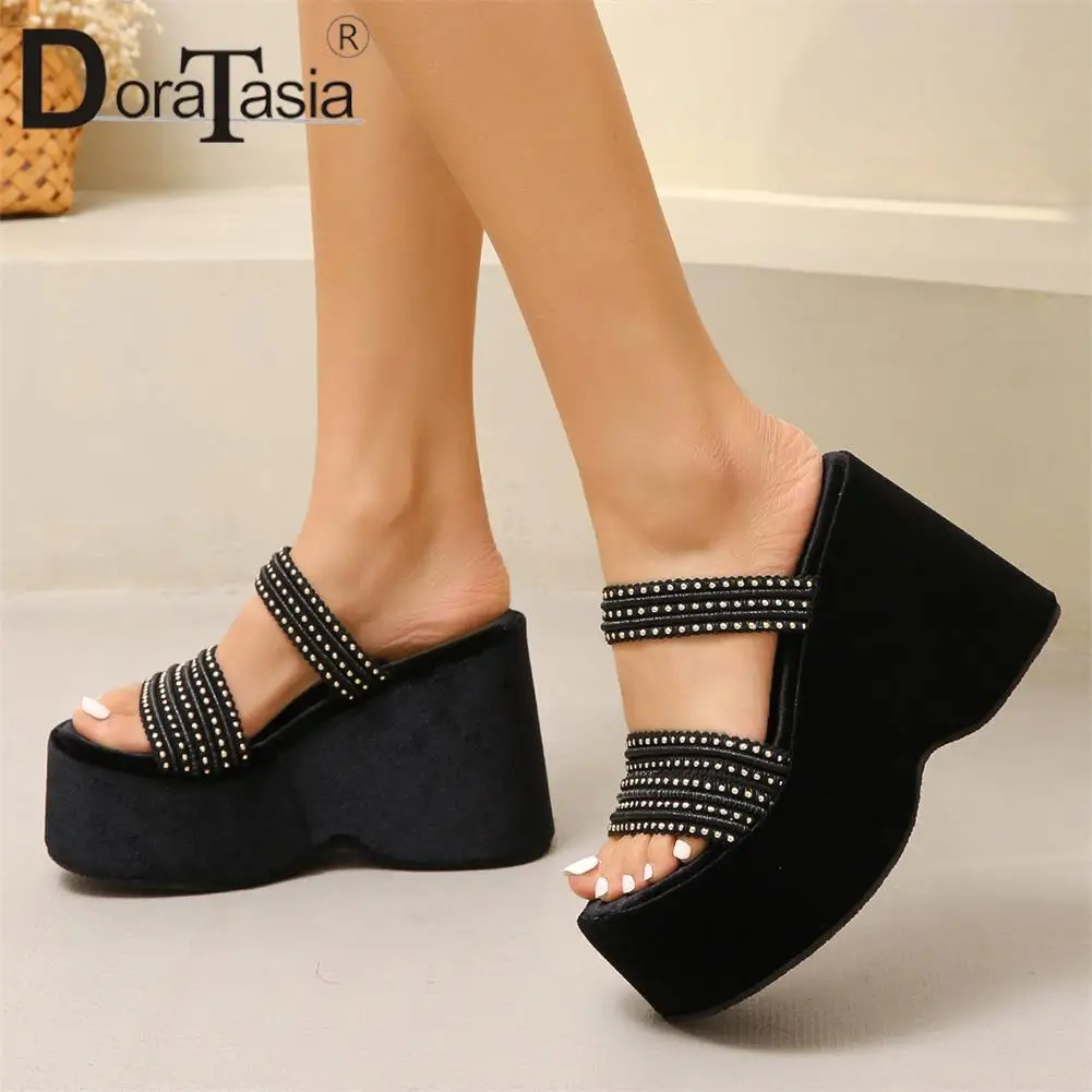 Big Size 42 Brand New Ladies Platform Slides Fashion Crystal Wedges High Heels women's Slippers 2023 Casual Party Shoes Woman