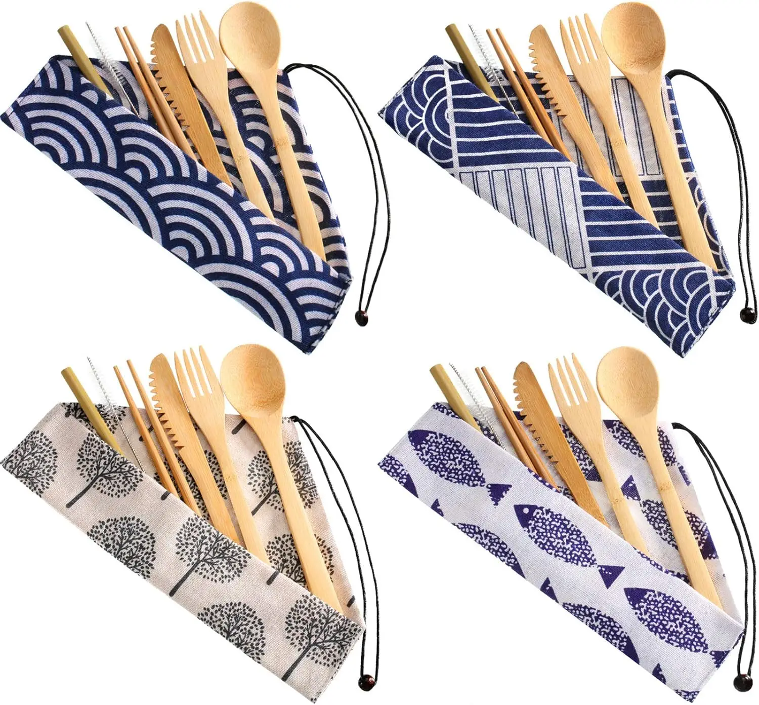 

4-Piece Bamboo Utensil Set with Case for Travel Hiking Picnic Camping and Daily Use