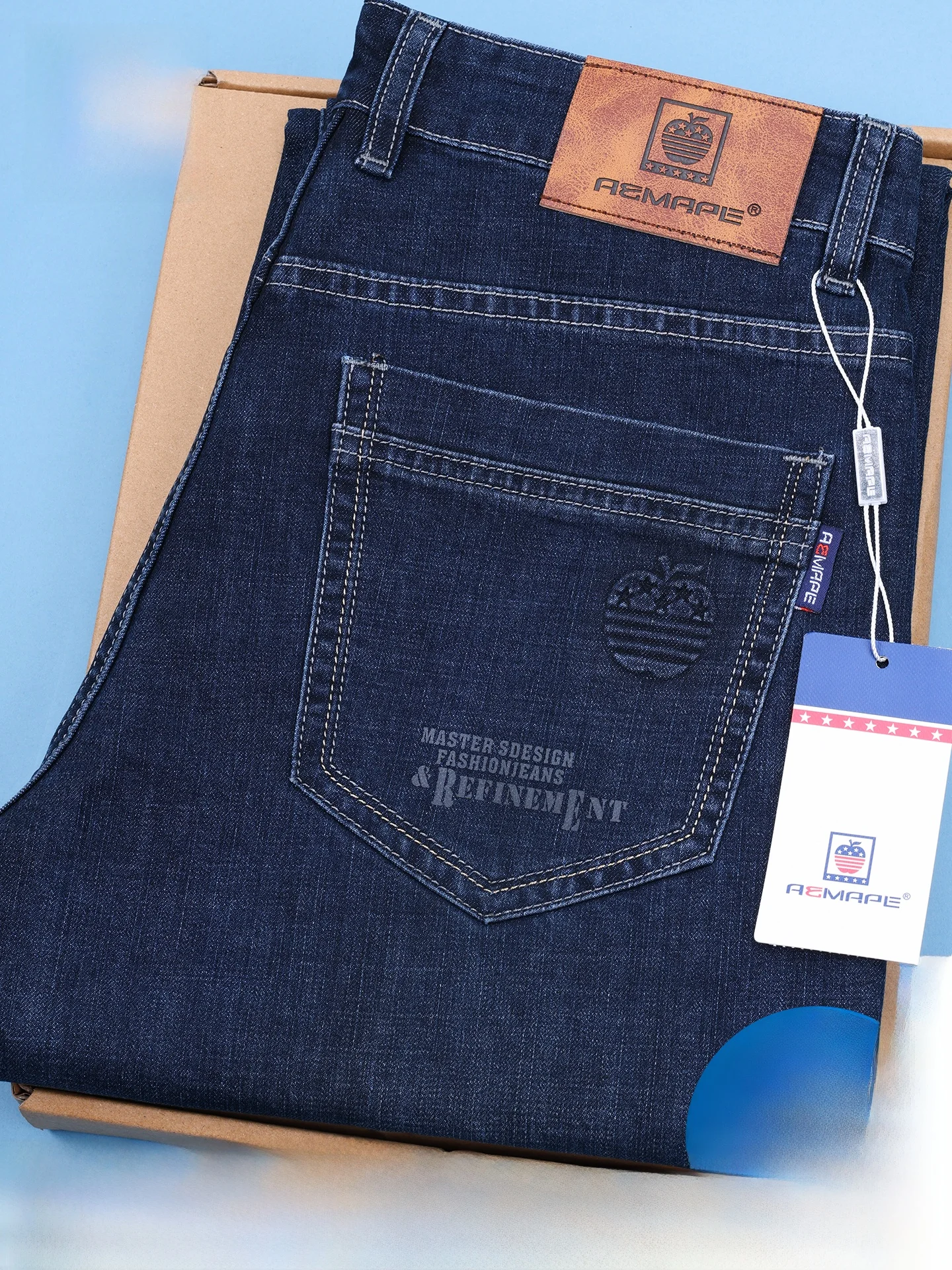 Calças Jeans Masculinas de Perna Reta com Forro de Lã Elástico, Calças Longas Casuais ssas de Aodão com Cintura Alta par...