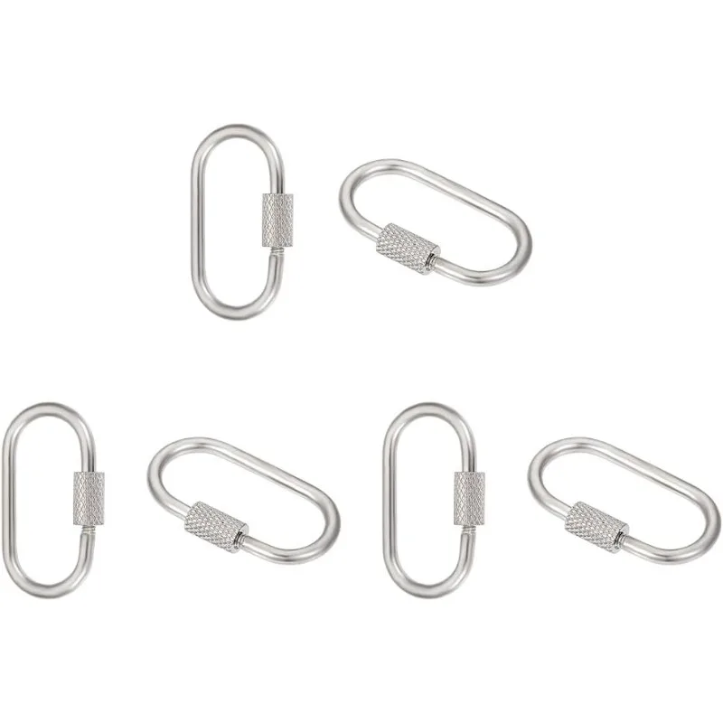 6Pcs 26mm 304 Stainless Steel Screw Carabiner Lock Oval Key Clasps Metal Lock Clasps Keychain Hook Connector for DIY