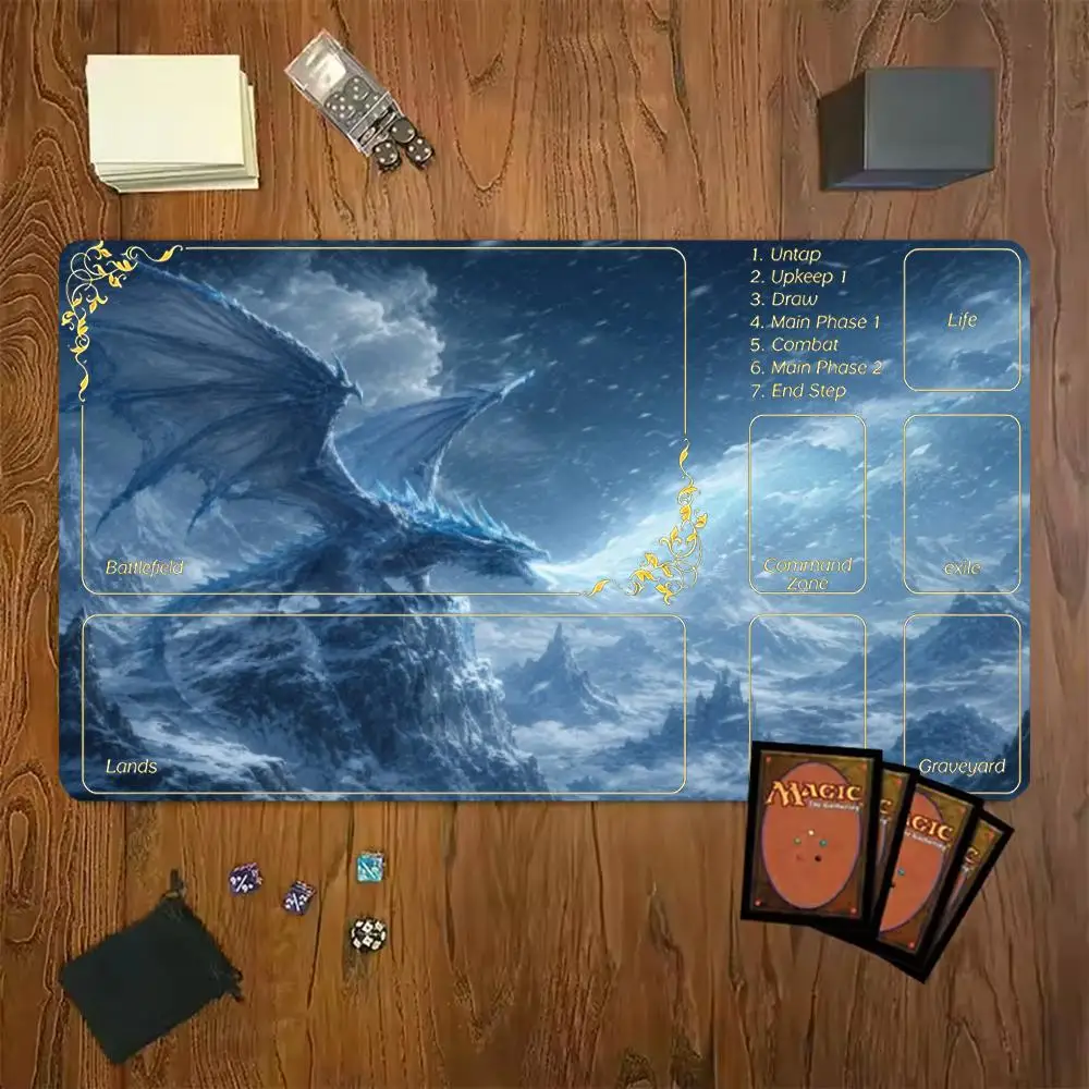 Frost Ice Dragon Snow Mountain Castle Large MTG Playmat TCG Mat Anti-Slip Durable Stitched Edge Commander tapete magic mtg