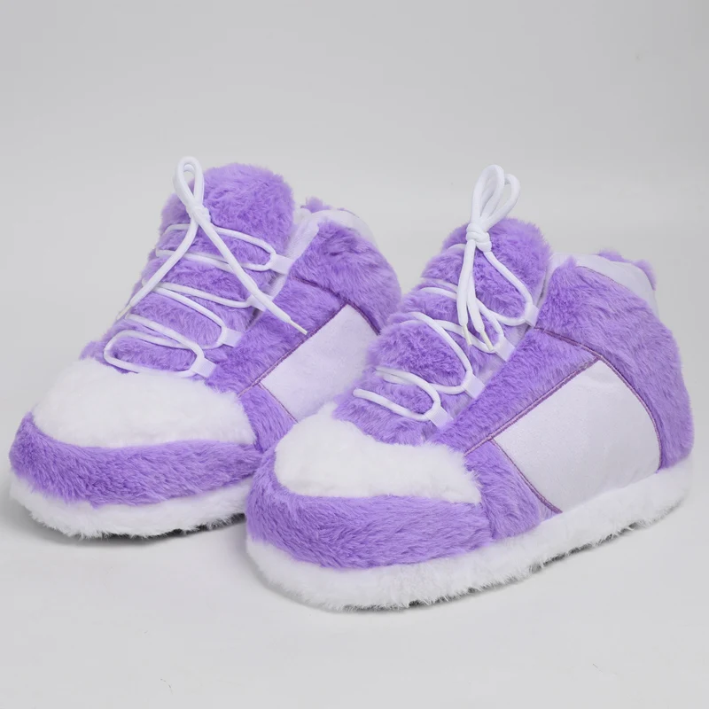 Ciepłe pluszowe kapcie-sneakersy, modne antypoślizgowe futrzane miękkie buty domowe puszyste unisex wygodne klapki domowe uniwersalny rozmiar do użytku wewnątrz pomieszczeń