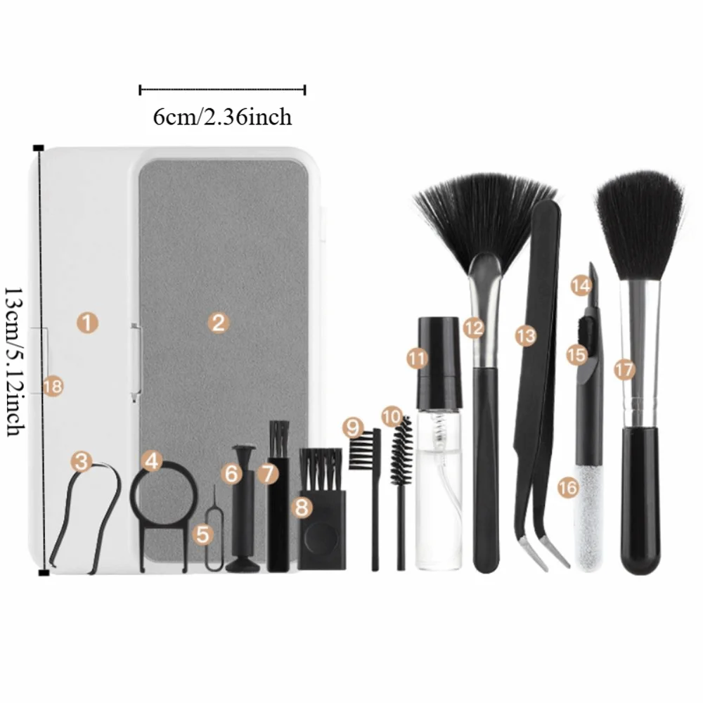 Picture 7: 18 in 1 Computer Keyboard Cleaner Kit with Storage Box Reusable Earphone Clean Brush Set Professional Dust-proof