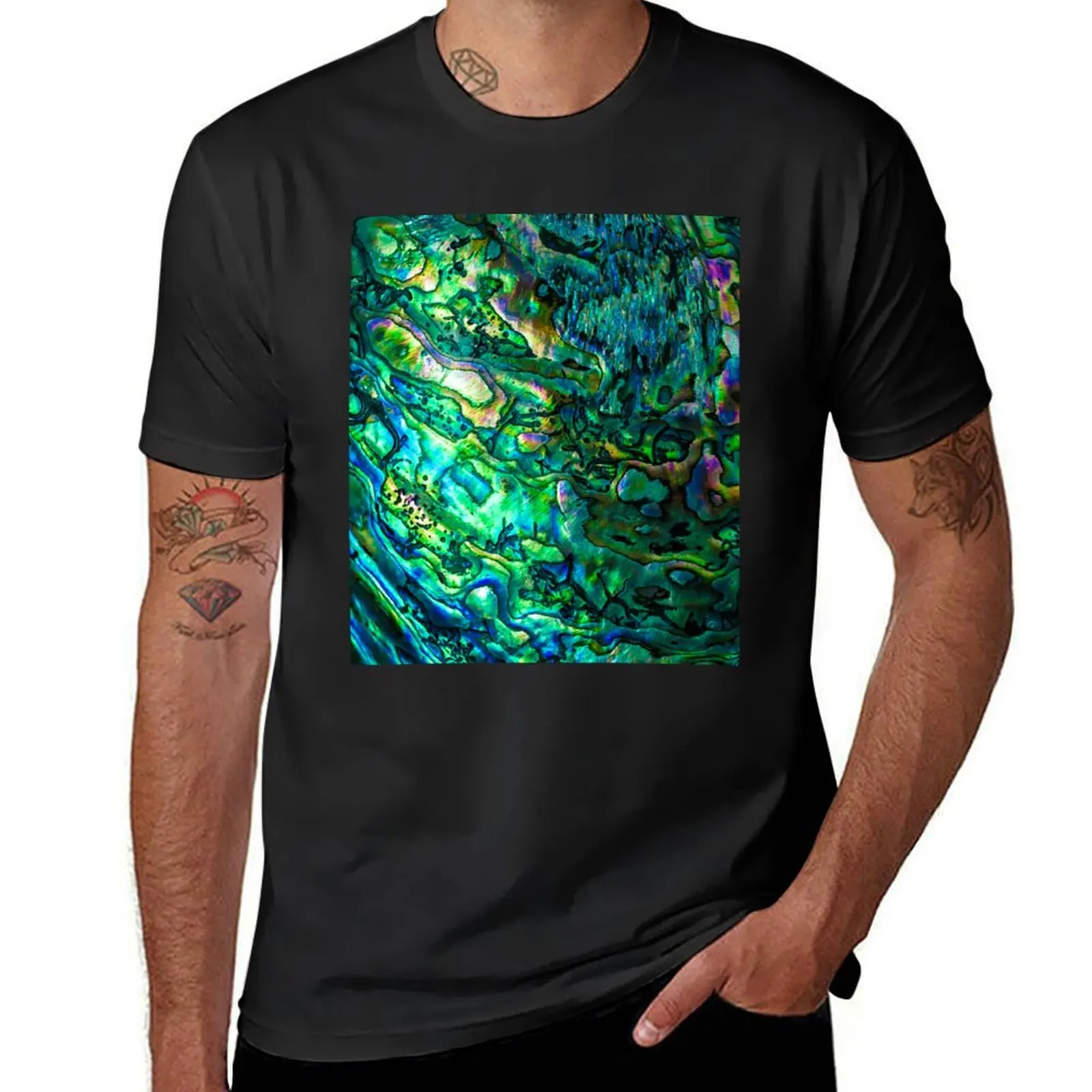 Abstract Paua Abalone Shell Texture Pattern, Polished Paua Shell, Multicolor Shell Haliotis Background, Shiny Mother Of  T-Shirt