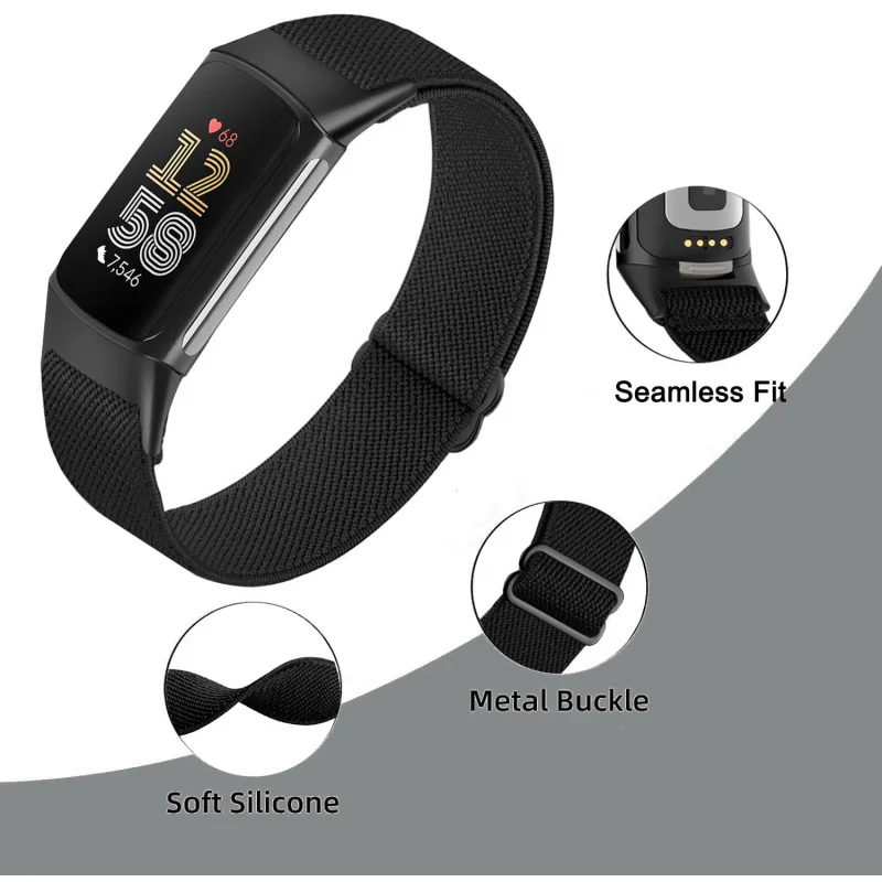 3 Packs Stretchy Nylon Compatible with Fitbit Charge 5 Bands/Fitbit Charge 6 Bands for Women Men, Elastic Adjustable Straps