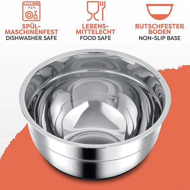 5 Pcs Salad Bowl Stainless Steel Mixing Bowl Set With Lid&Non-Slip Bowls For Kitchen Cooking Cake Bread Baking Tools Tableware