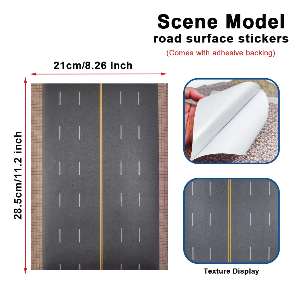8.26*11.2インチの自己粘着ステッカーシート、DIYモデル、壁、床、工芸品、道路、砂場風景、ドールハウスの装飾用、2枚入り