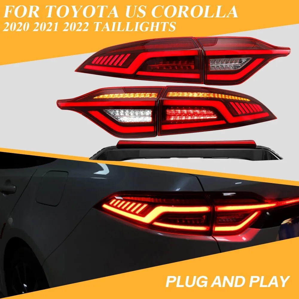 

Красные светодиодные задние фонари для Toyota US Corolla 2020-2024, красные светодиодные задние фонари в сборе, аксессуары для автомобильных фар