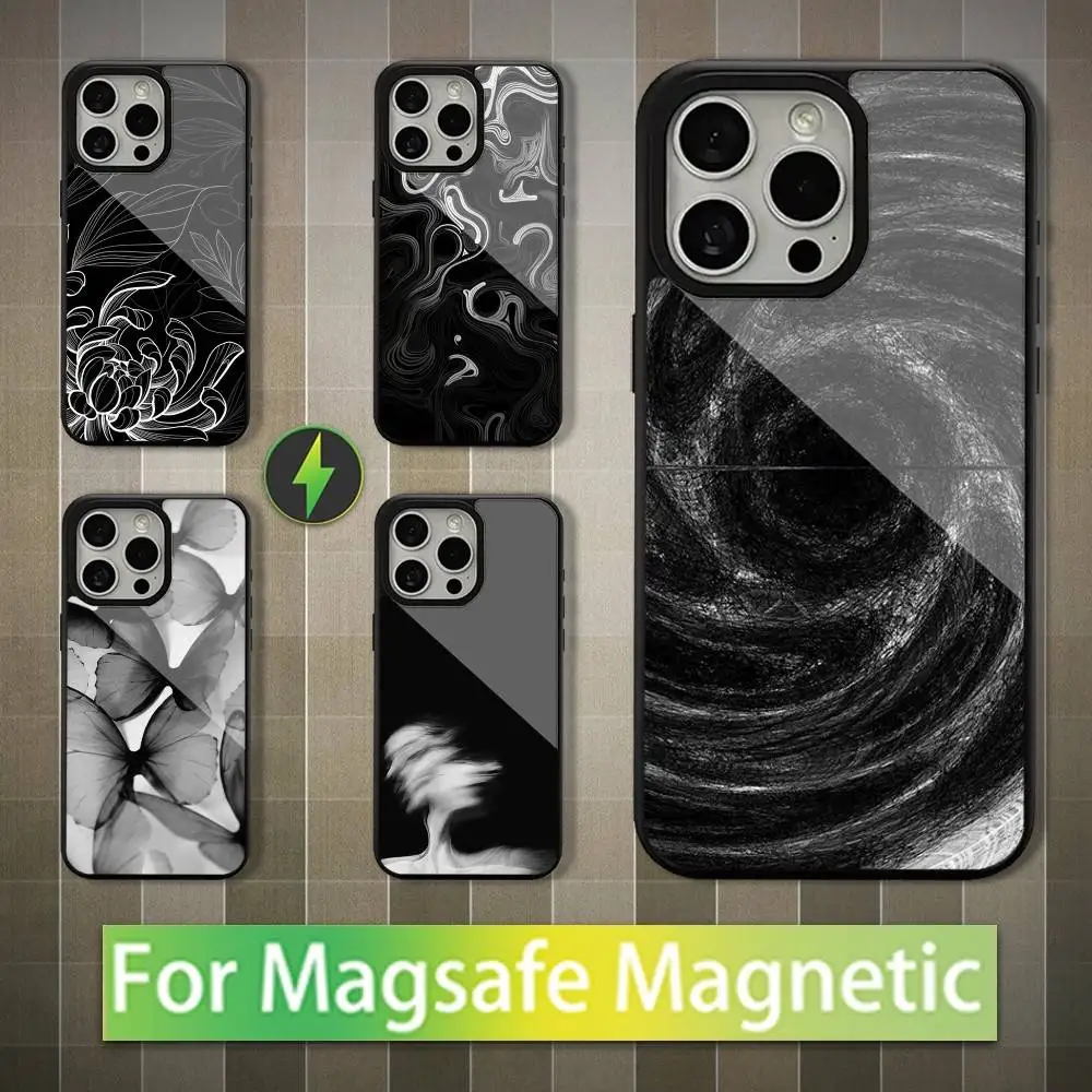

Fashion Pattern Black White Phone Case For iPhone 16,15,14,13,12,11,Pro,Max,Plus,Mini,Magsafe,Magnetic Wireless Charging Case