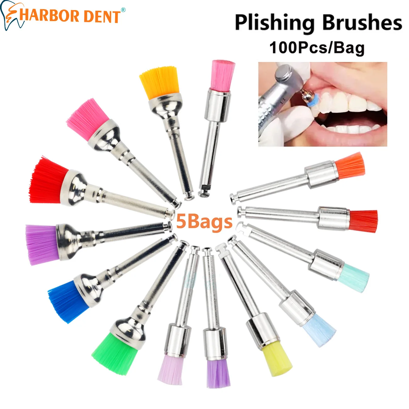 

5Bags Dental Polishing Brushes Flat/Bowl/Sharp Type Disposable Nylon Material Dentistry Prophy Polisher For Teeth Whitening