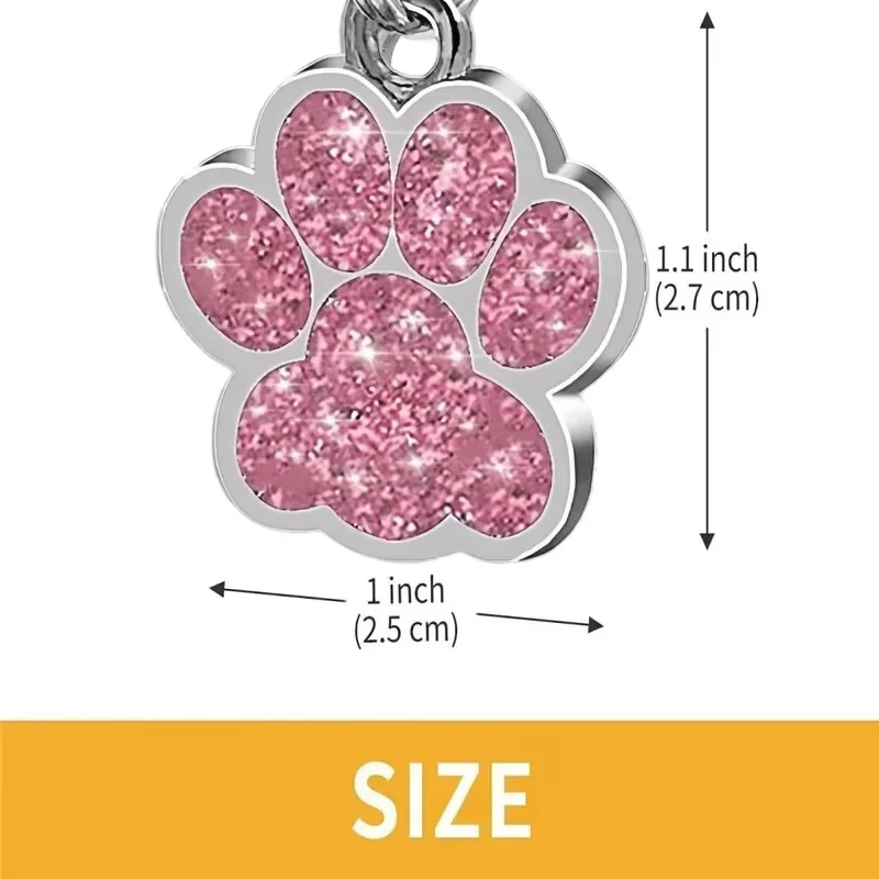 Personalized Pet ID Tag, Free Custom Engraving Glitter Paw Print Dog Cat Name Tag, Alloy Anti-Lost Collar Pendant Pet Accessorie