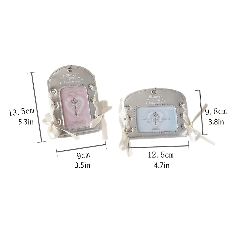 Personalized Custom Silver Leather Pu Card Holder Three-Inch Small Card Display Pendant Protective Cover Diy Ribbon Card Holder