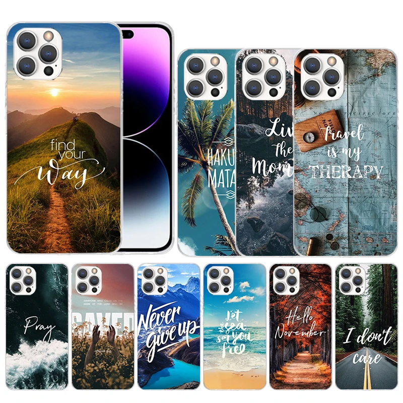 Travel Mountain Beach Proverb Soft Cover for iPhone 15 14 13 12 Mini 11 Pro Max Print Phone Case X XS XR 7 Plus 8 + SE Pattern