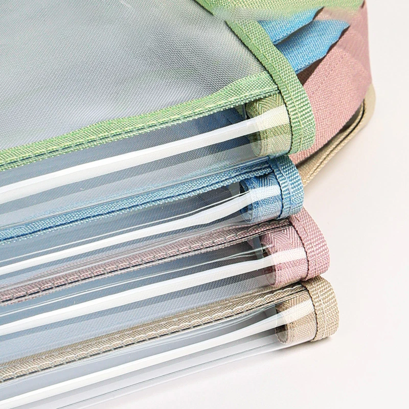 Tas Dokumen Transparan Folder Penyimpanan Alat Tulis File Kantong Ritsleting Jaring Folder File Zip Perlengkapan Kantor Sekolah Alat Tulis
