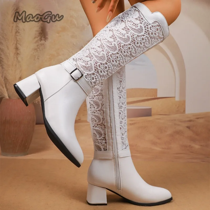 Plus Size 36-42 Women's Pointed Toe Knee High Boots New White Mesh  Breathable High Heel British Style Dress Boots Fashion Ladies - AliExpress  322