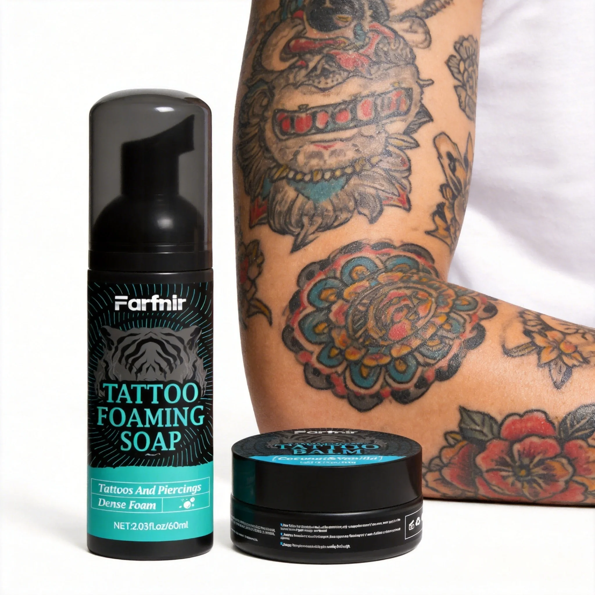 TATTOO BALM TATTOO FOAMING SOAP cleanses and moisturizes, maintains clarity, and makes ink brighter. Suitable for all skin types