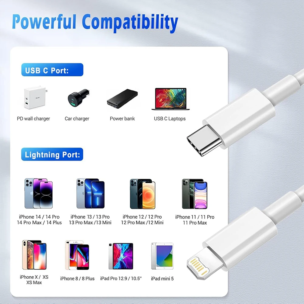 كابل PD أصلي 20 وات لهاتف iPhone 14 13 12 11 Pro Max Xs 8 Plus iPad 3A سلك شحن سريع ‌ من أجل البرق إلى كابل بيانات USB C