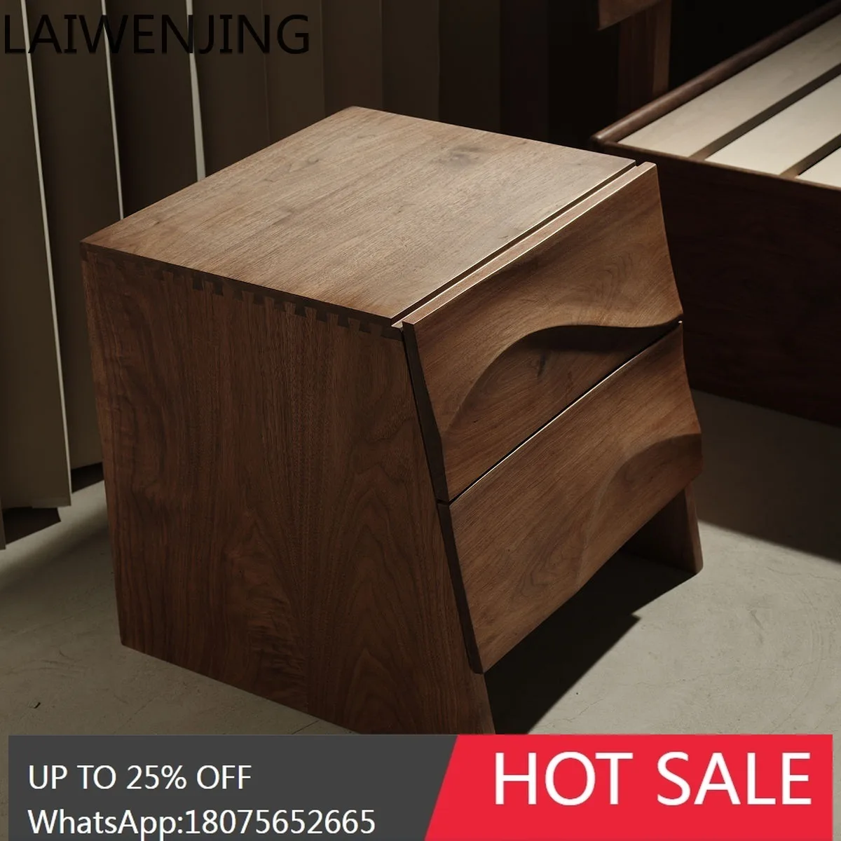 MJY Wave Strip Bedside Table All Solid Wood Bedside Table Bedroom Light Luxury Sense