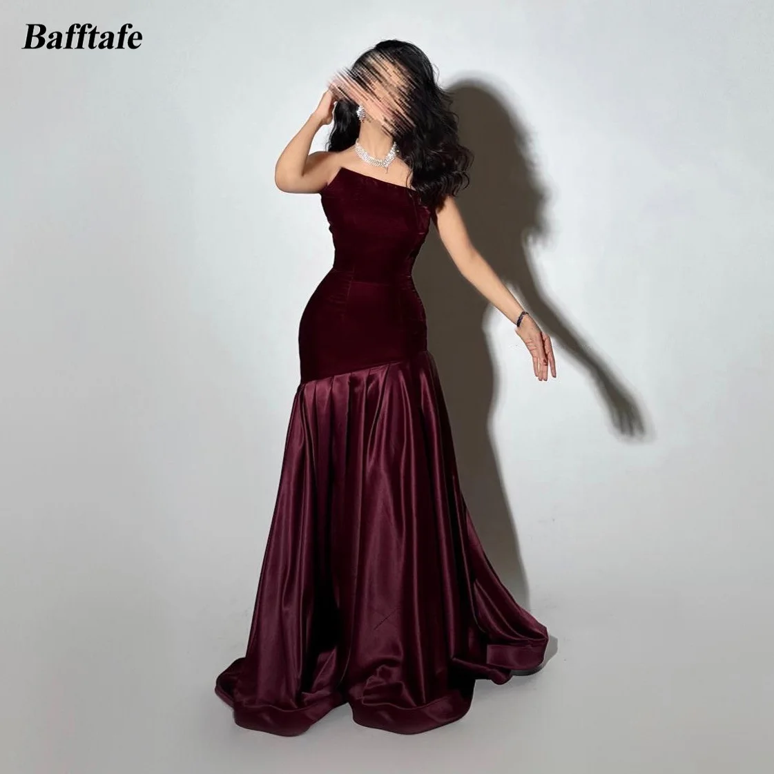 

Bafftafe Mermaid Velvet Satin Evening Dresses Customized Strapless Saudi Arabia Fishtail Prom Dress Formal Party Birthday Gowns