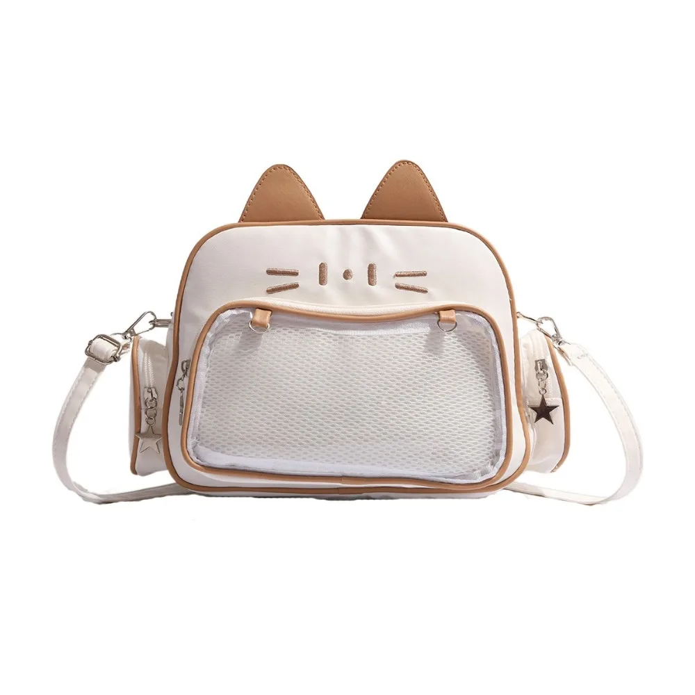 

Adge Display Cute Cat Itabag Preppy Style JK Kawaii Transparent Pocket Bag PU Leather Storage Y2K Shoulder Bag Women