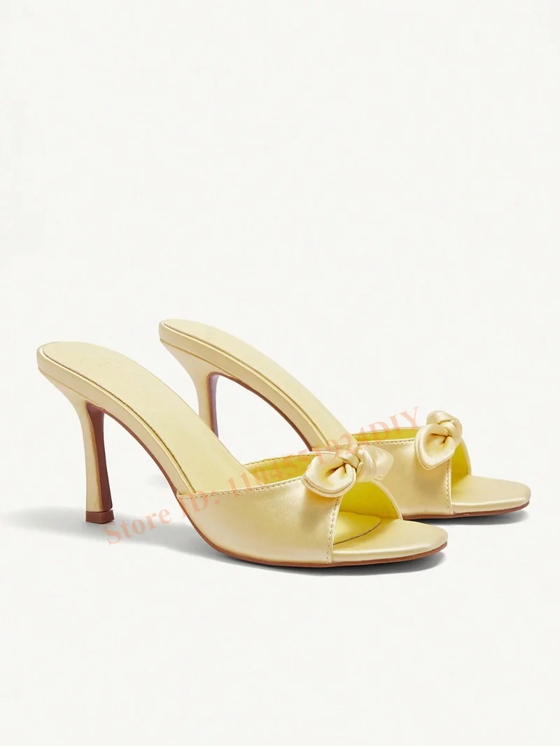 صنادل نسائية من جلد البولي يوريثان بمقدمة مدببة وكعب عالٍ وربطة عنق وعقدة أحذية ربيعية بكعب رفيع للنساء