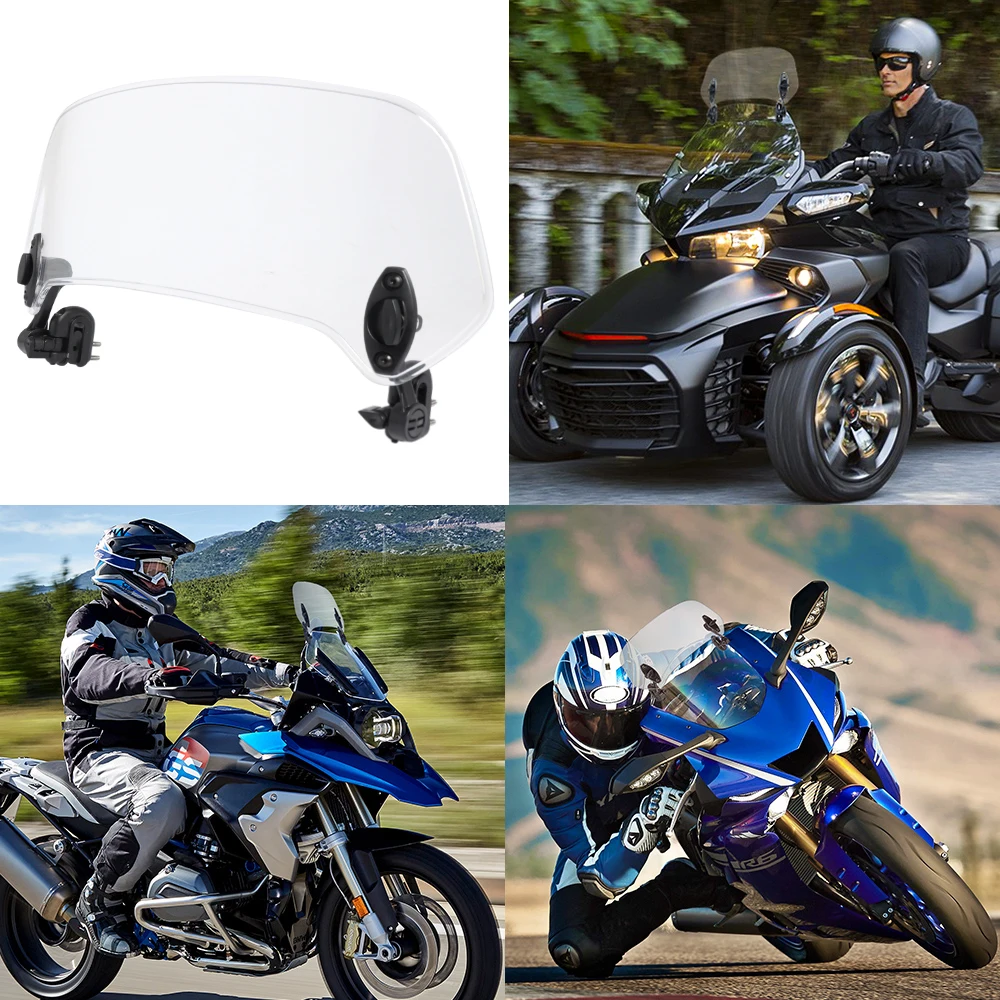 Universal Motorcycle Windshield Extension Adjustable Spoiler Clamp-On Windscreen Deflector Suitable For All Motorcycle Models