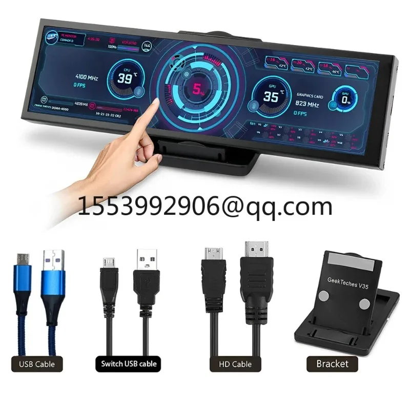 8.8” Long Strip LCD Screen 1920*480 HD-MI Driver Board Secondary Monitor AIDA64 Sub Display CPU GPU SSD Information for Windows