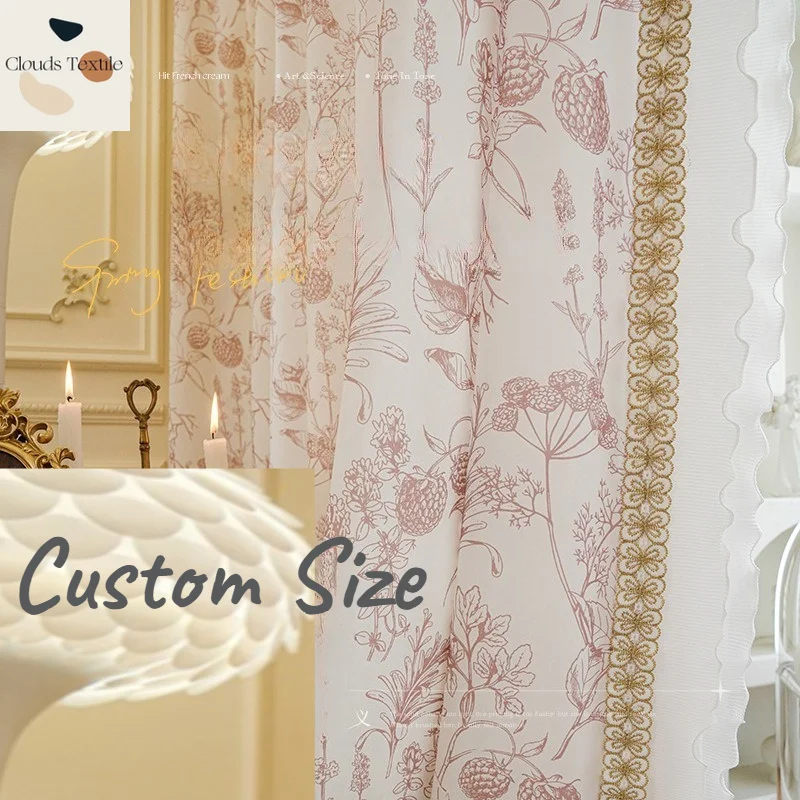 French High-end Jacquard Lotus Leaf Lace Romantic Fashion Sheer  Custom Size Curtains for Living Dining Room Bedroom Lace