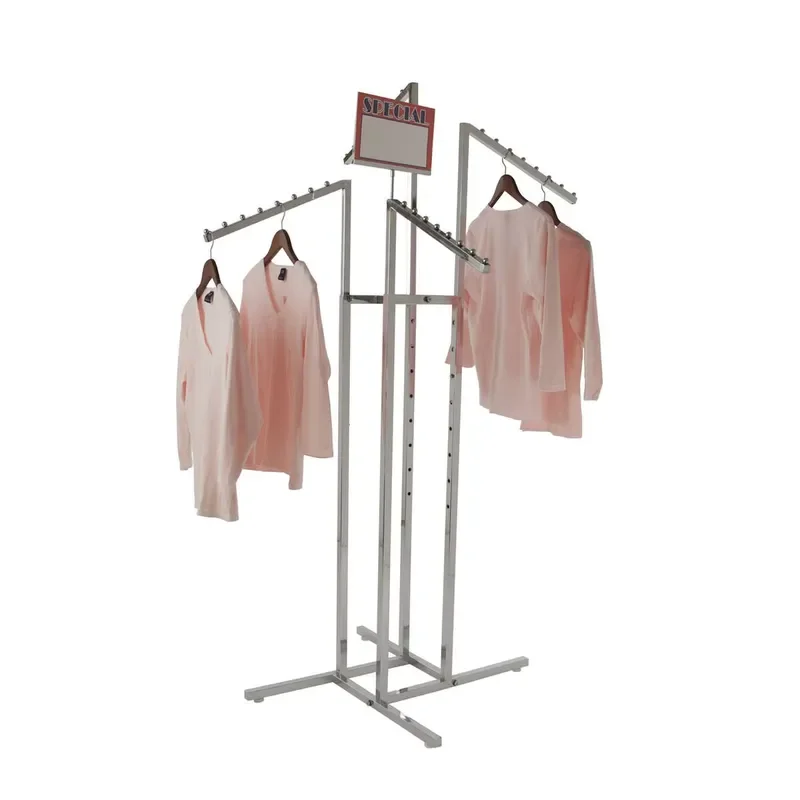 Four-way rectangular diagonal arm retail waterfall hanger Adjustable clothing display rack for hanging clothing