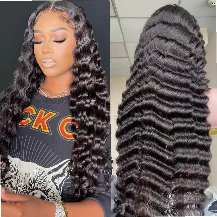 

Кружевной парик из искусственных кудрявых волос, глубокая волнистая прическа, 8-32 дюйма, парик из 100% натуральных человеческих волос, подходит для женщин.