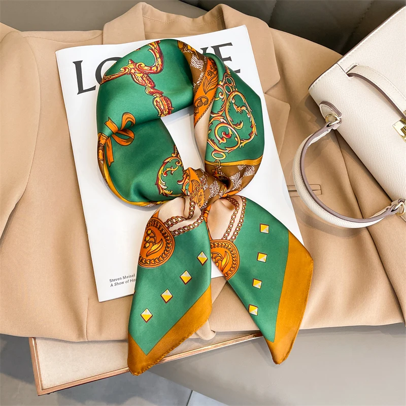 Luxury Silk Feeling Square Scarf Women 2024 Print Satin Neckerchief Spring Hair Band Foulard Bandana Echarpe Tie Shawl Wraps