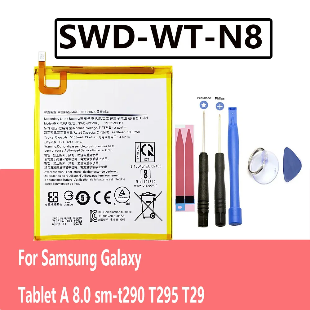 

ISUNOO 5100mAh SWD-WT-N8 Phone Battery For Samsung Galaxy Tab A 8.0 sm-t290 T295 T29 +free Tools