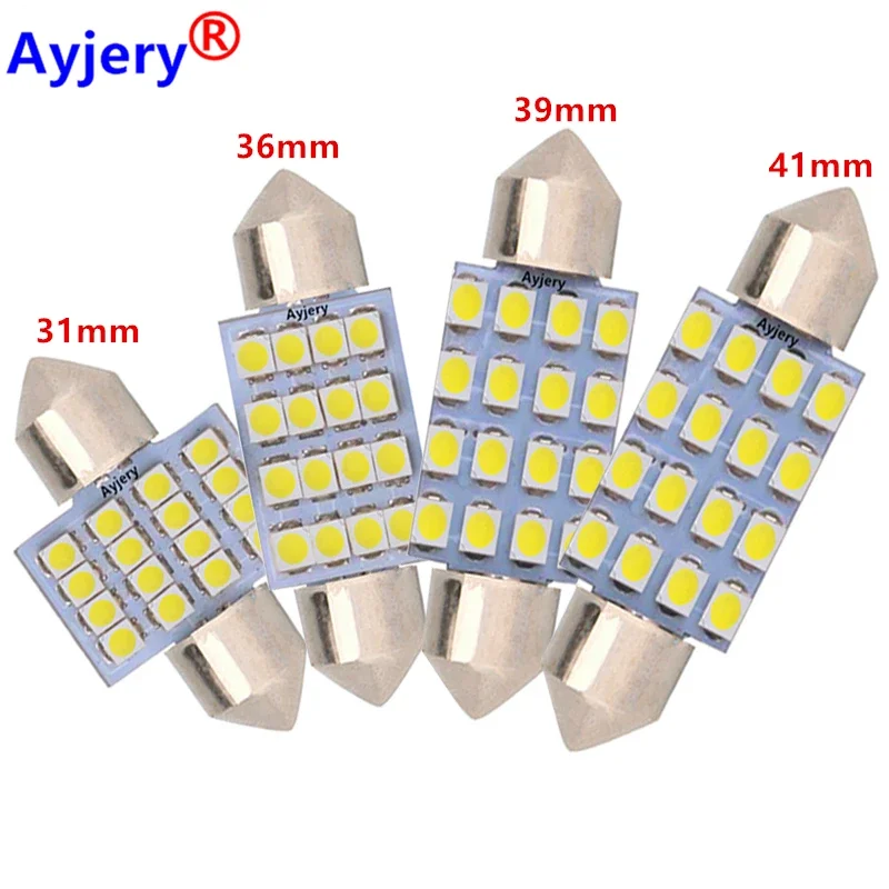 100pcs C5W 31mm 36mm 39mm 41mm Festoon 16 SMD 1210 3528 Led Interior Reading Lights Car Festoon Dome Lights White 12V