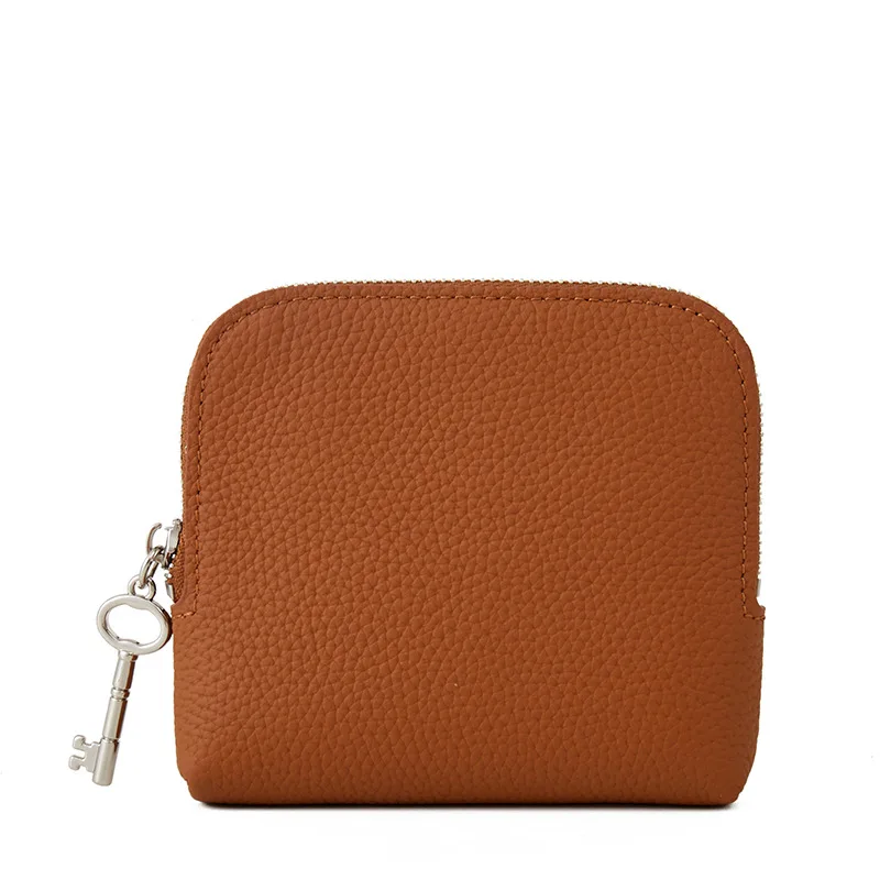 Mendy New Women's Wallets Genuine Leather Mini Zip Card Holder Multi-Card Slot Wallet with Key Charm for Daily Use Designer
