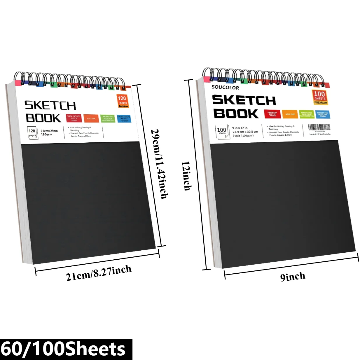 A4 / 9×12 Inch Sketch Book, Tear‑Away Blank Drawing Pad, 60/100 Sheets, 1‑2 Pcs Art Sketch Notebook