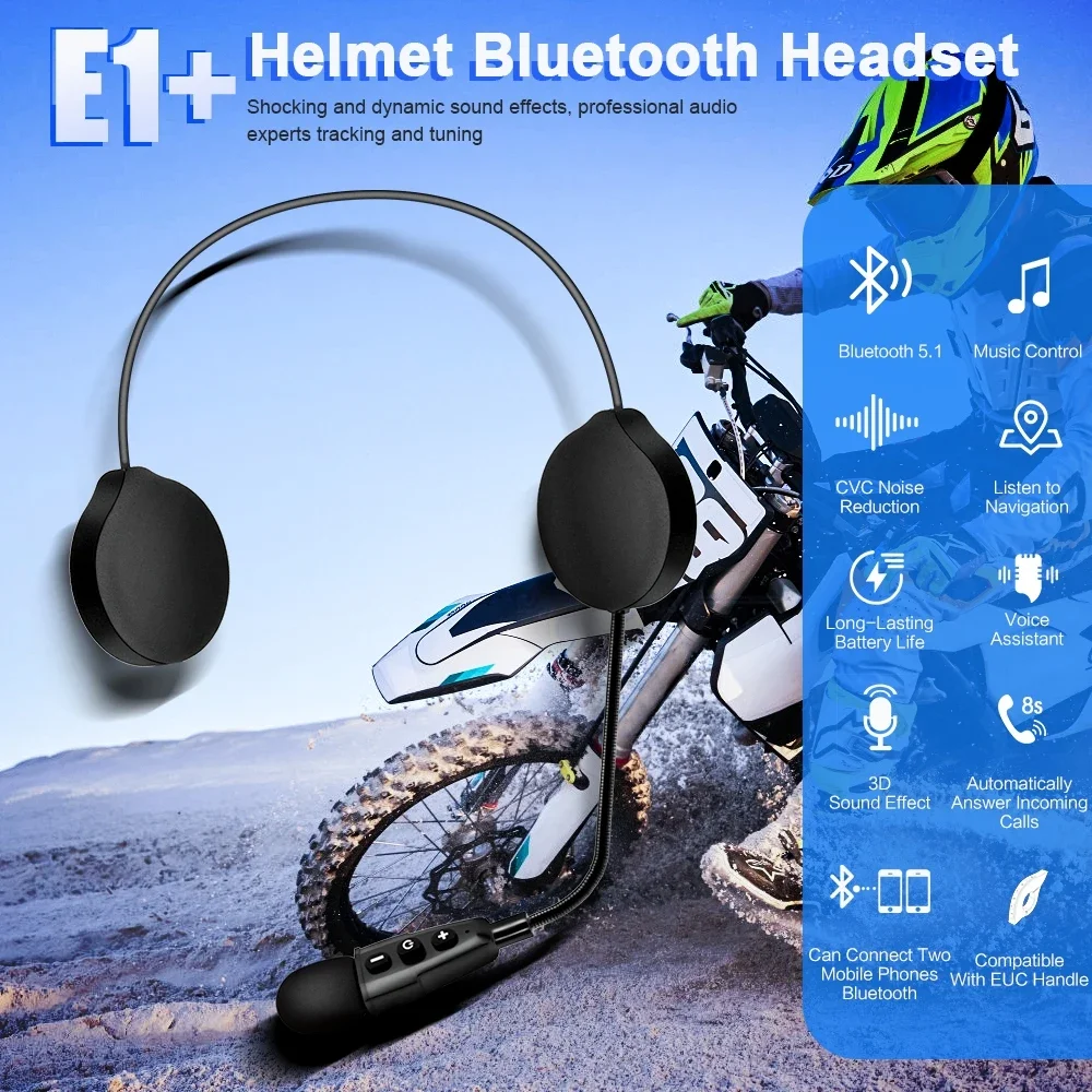 EJEAS E1+ Motorcycle Helmet Bluetooth Headset Music Headphone Speaker Optional Remote Controller Wireless 5.1 3D Sound Effect