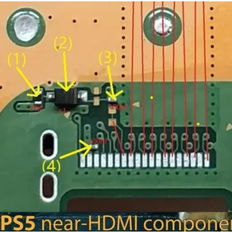 5-50sets For PlayStation 5 PS5 Near-HDMI Port Connector C1(A6) Diode 27K Resistor 100PF 100NF Capacitor Caps Components Parts
