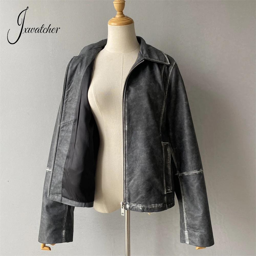 Jxwatcher Schaffell mantel für Frauen Herbst Neuankömmling Mode Echt lederjacke Damen Loose Style Echt leder mäntel