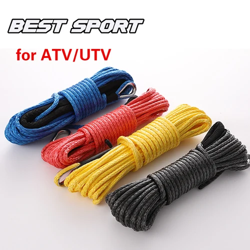 Imagen 2 del producto Best Sport 6 mm x 15 m 7700 libras cuerda de cable de cabrestante sintético con funda protectora negra para ATV UTV (azul)