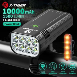 X-TIGER Bike Light Set Taillight Powerful USB Rechargeable Bright 8 LED 10000mAh Bicycle Front Lights IPX5 Waterproof Front Lamp